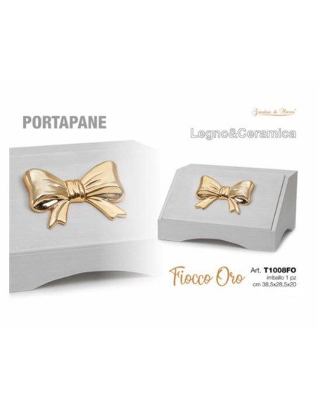 Portapane con Fiocco Oro legno e ceramica