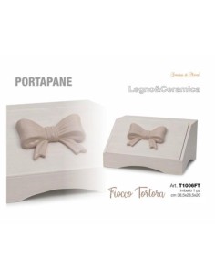 Portapane con Fiocco Tortora legno e ceramica 2