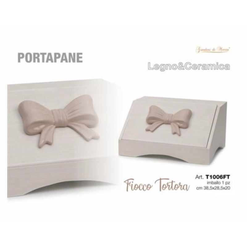 Portapane con Fiocco Tortora legno e ceramica