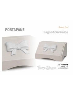 Portapane con Fiocco Bianco legno e ceramica 2