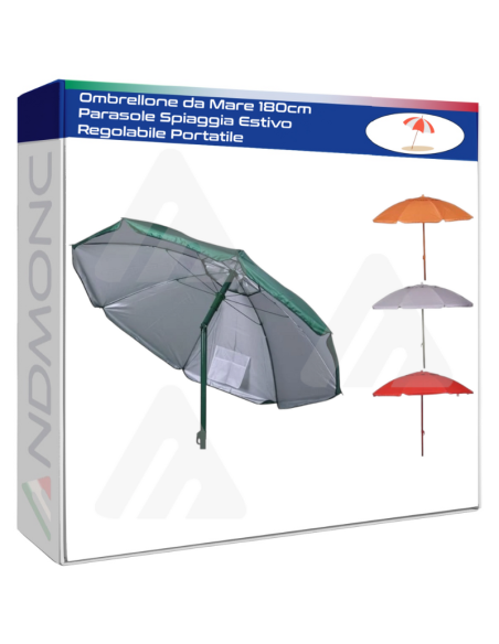 Ombrellone da Mare 180cm Parasole Spiaggia Estivo Regolabile Portatile