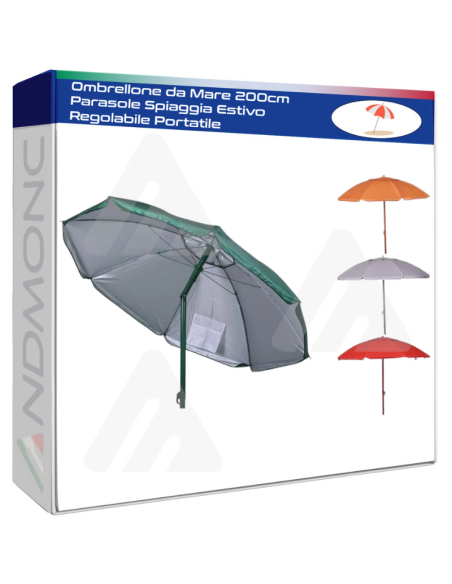 Ombrellone da Mare 200cm Parasole Spiaggia Estivo Regolabile Portatile