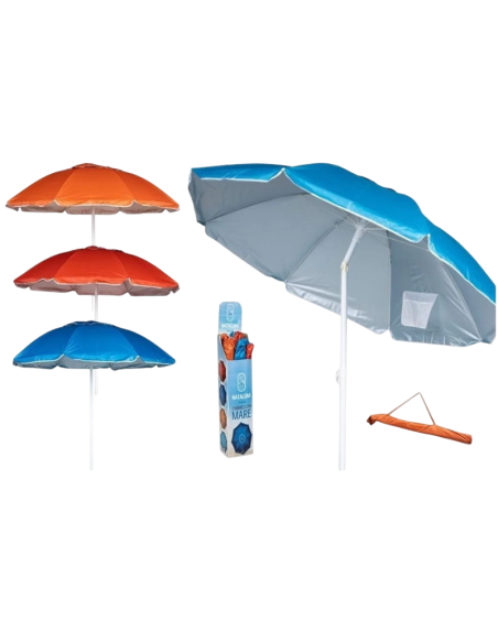 Ombrellone da Mare 240cm Parasole Spiaggia Estivo Regolabile Portatile con Sacca