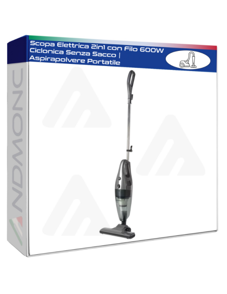 Scopa Elettrica 2in1 con Filo 600W Ciclonica Senza Sacco - Aspirapolvere Portatile