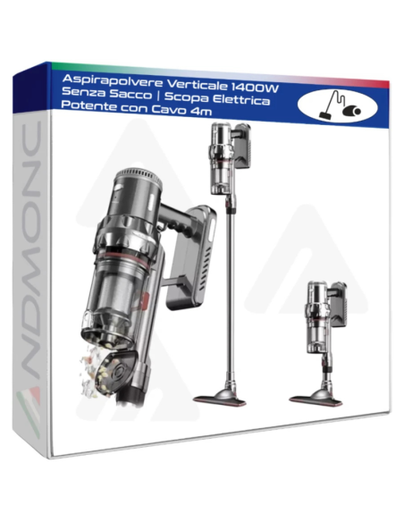 Aspirapolvere Verticale 1400W Senza Sacco | Scopa Elettrica Potente con Cavo 4m