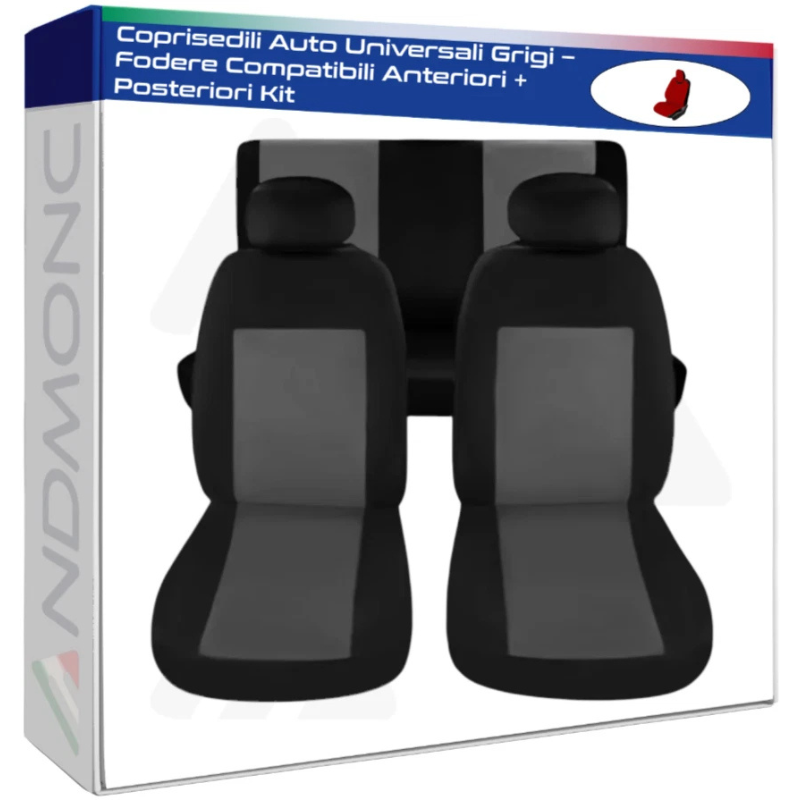 Coprisedili Auto Universali Grigi – Fodere Compatibili Anteriori + Posteriori