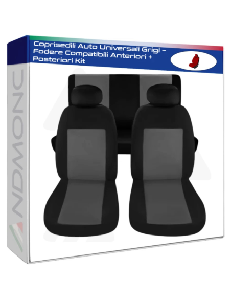 Coprisedili Auto Universali Grigi – Fodere Compatibili Anteriori + Posteriori