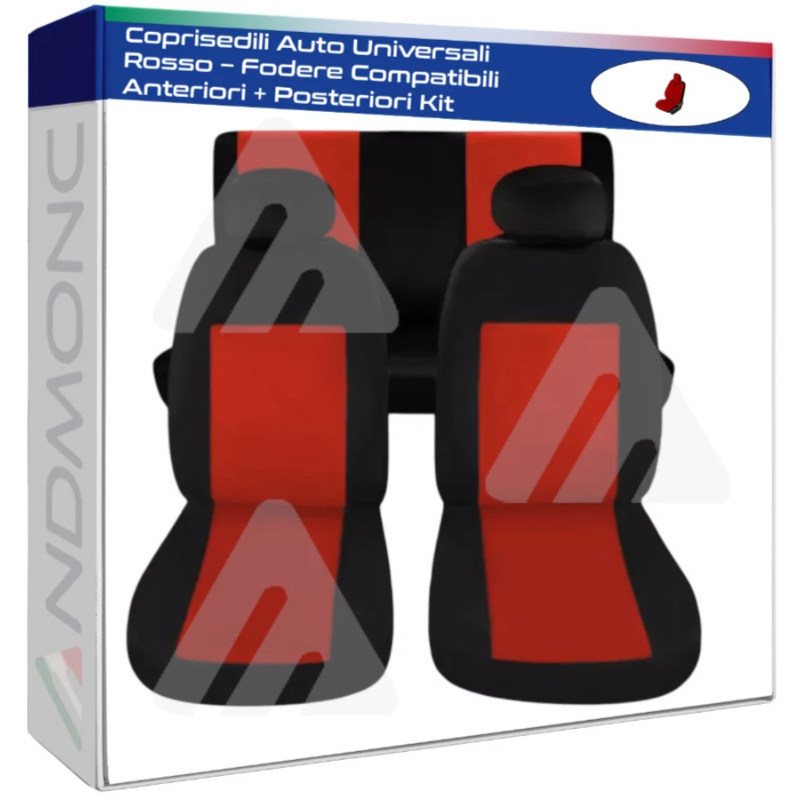Coprisedili Auto Universali Rosso – Fodere Compatibili Anteriori + Posteriori