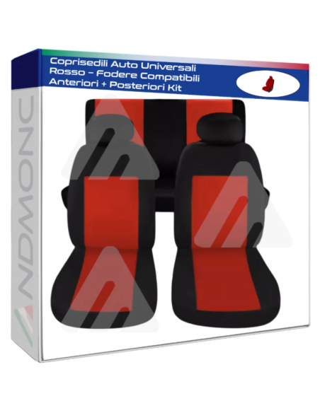 Coprisedili Auto Universali Rosso – Fodere Compatibili Anteriori + Posteriori