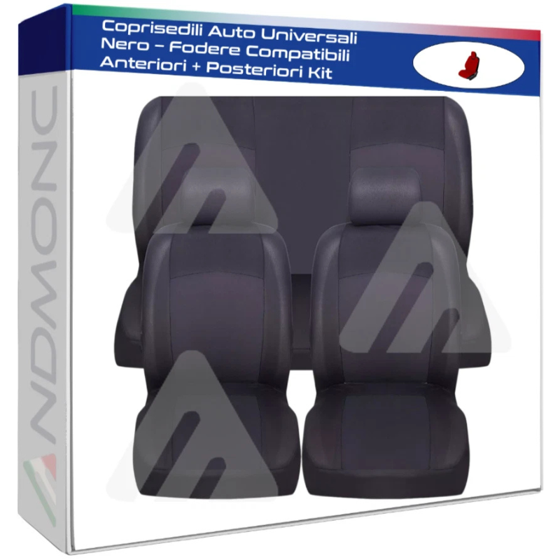 Coprisedili Auto Universali Nero – Fodere Compatibili Anteriori + Posteriori