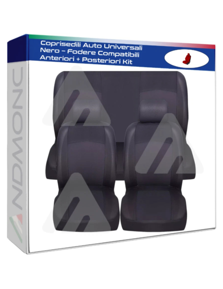 Coprisedili Auto Universali Nero – Fodere Compatibili Anteriori + Posteriori
