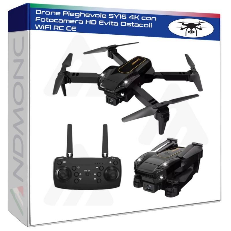 Drone Pieghevole SY16 4K con Fotocamera HD Evita Ostacoli WiFi RC CE