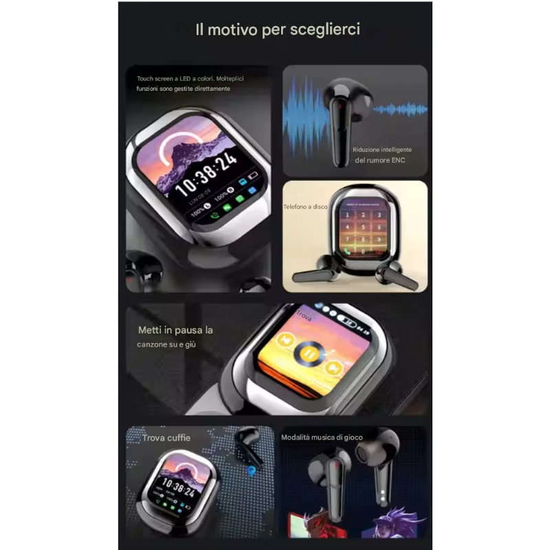 Auricolari SE-ONE Wireless BT 5.4 LED Touch,...