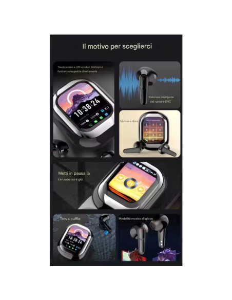 Auricolari SE-ONE Wireless BT 5.4 LED Touch, TTS AI, ENC Gaming, Tipo-C Cuffie