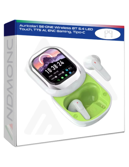 Auricolari SE-ONE Wireless BT 5.4 LED Touch, TTS AI, ENC Gaming, Tipo-C Cuffie