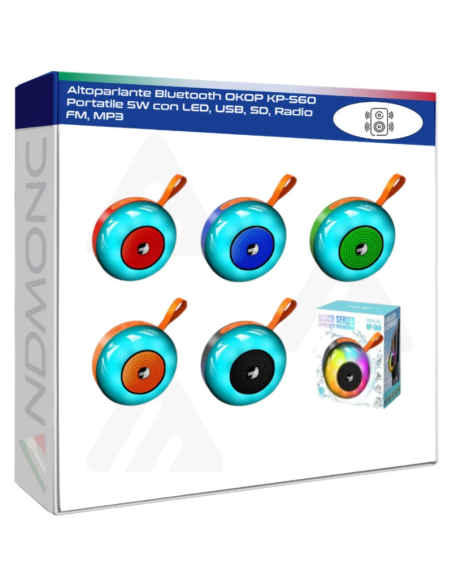Altoparlante Bluetooth OKOP KP-560 Portatile 5W con LED, USB, SD, Radio FM, MP3