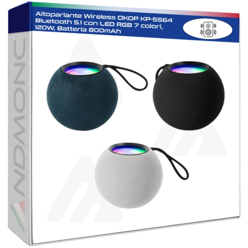 Altoparlante Wireless OKOP KP-5564 Bluetooth 5.1 con LED RGB 7 colori, 120W, Bat