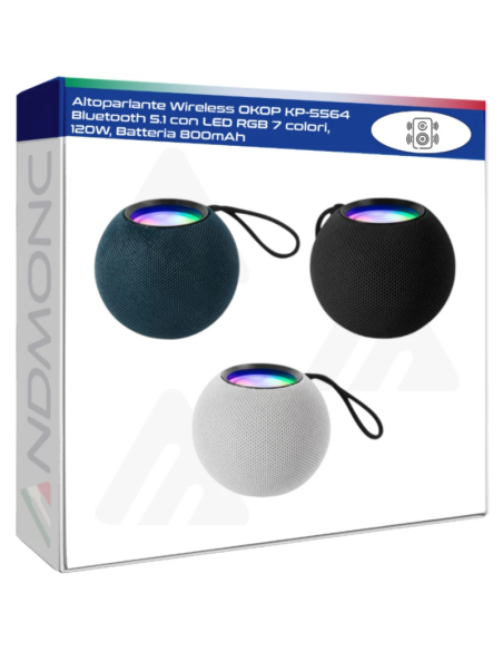 Altoparlante Wireless OKOP KP-5564 Bluetooth 5.1 con LED RGB 7 colori, 120W, Bat