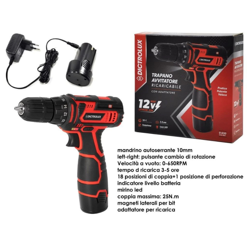 Trapano Avvitatore LED 12V. Ricar.