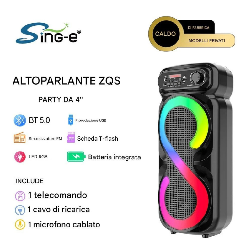 Cassa Bluetooth ZQS Party 4" con Microfono –...