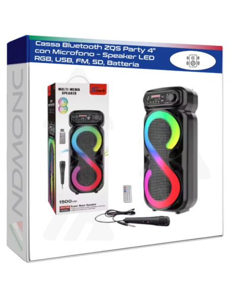 Cassa Bluetooth ZQS Party 4" con Microfono – Speaker LED RGB, USB, FM, SD, Batte