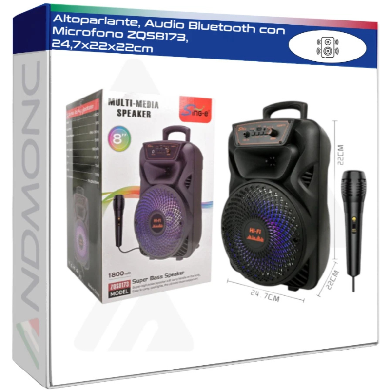 Altoparlante, Audio Bluetooth con Microfono ZQS8173, 24,7x22x22cm