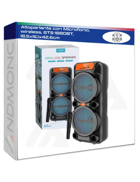 Altoparlante con Microfono, wireless, GTS-1880BT, 18,5x16,1x42,6cm