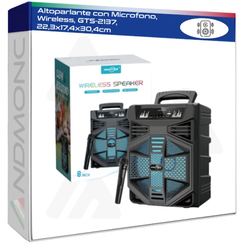 Altoparlante con Microfono, Wireless, GTS-2137, 22,3x17,4x30,4cm