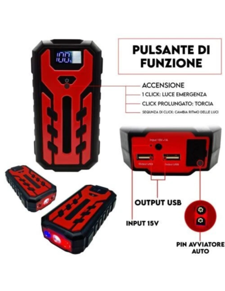 Avviatore Batteria Auto 20000mAh Andowl Q-D1020 | Jump Starter Power Bank LED