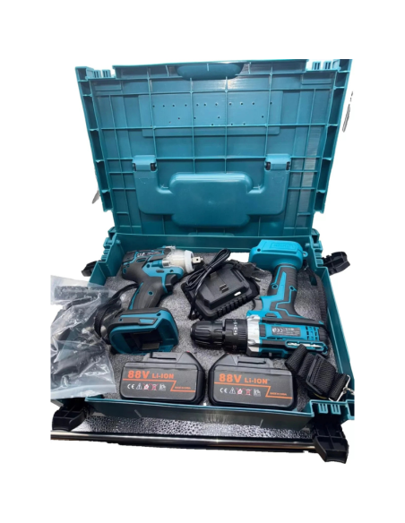 Avvitatore Impulsi + Trapano 88V 2 Batterie Litio Kit Completo con Accessori