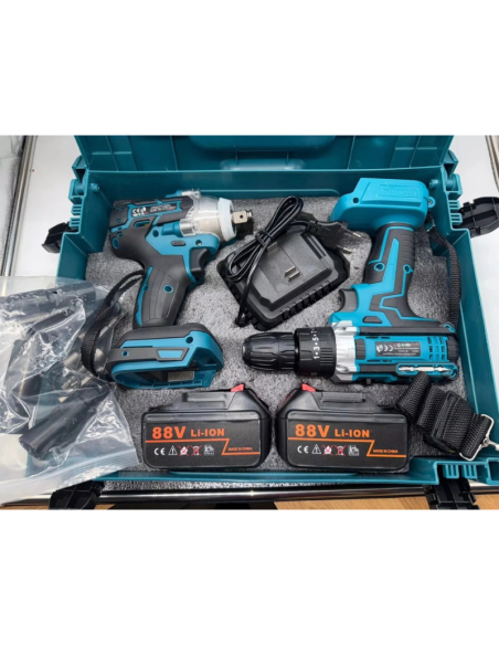 Avvitatore Impulsi + Trapano 88V 2 Batterie Litio Kit Completo con Accessori