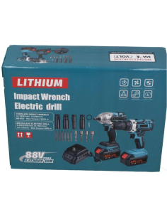 Avvitatore Impulsi + Trapano 88V 2 Batterie Litio Kit...
