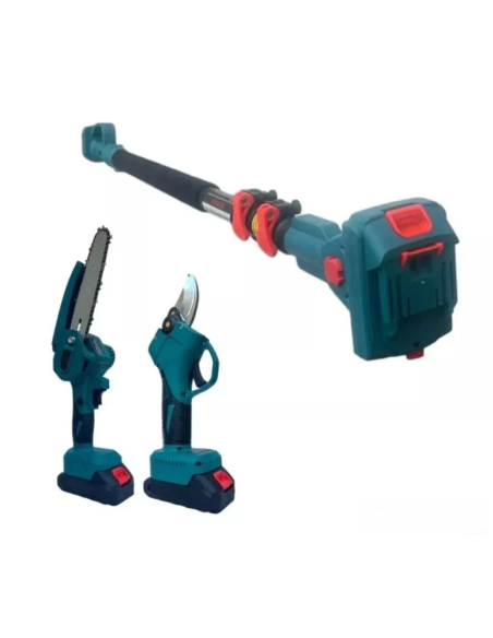 Kit Potatura Motosega 6" + Forbice Elettrica 2 Batterie Asta Telescopica Pro