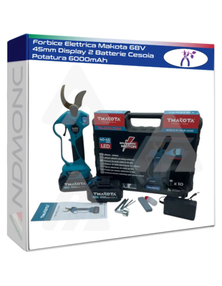 Forbice Elettrica Makota 68V 45mm Display 2 Batterie Cesoia Potatura 6000mAh