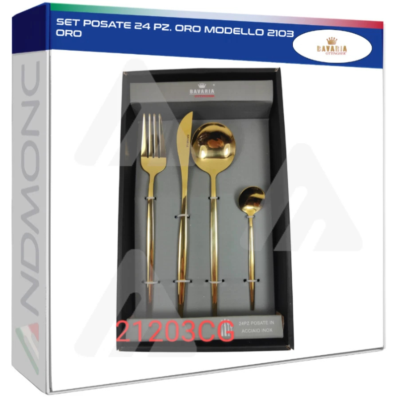 Set Posate 24 Pezzi Oro – Modello 2103 Elegante per 6 Persone