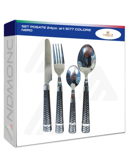 Set Posate 24 Pezzi Nero – Modello 5177 Elegante per 6 Persone