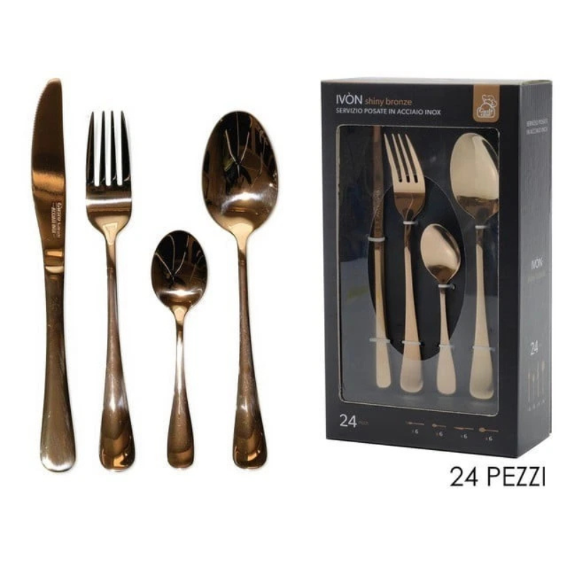 Set 24 Posate Servizio Acciaio Inox, Ivon Shiny...