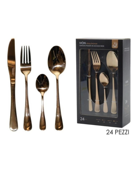 Set 24 Posate Servizio Acciaio Inox, Ivon Shiny Bronze