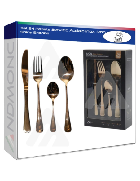 Set 24 Posate Servizio Acciaio Inox, Ivon Shiny Bronze