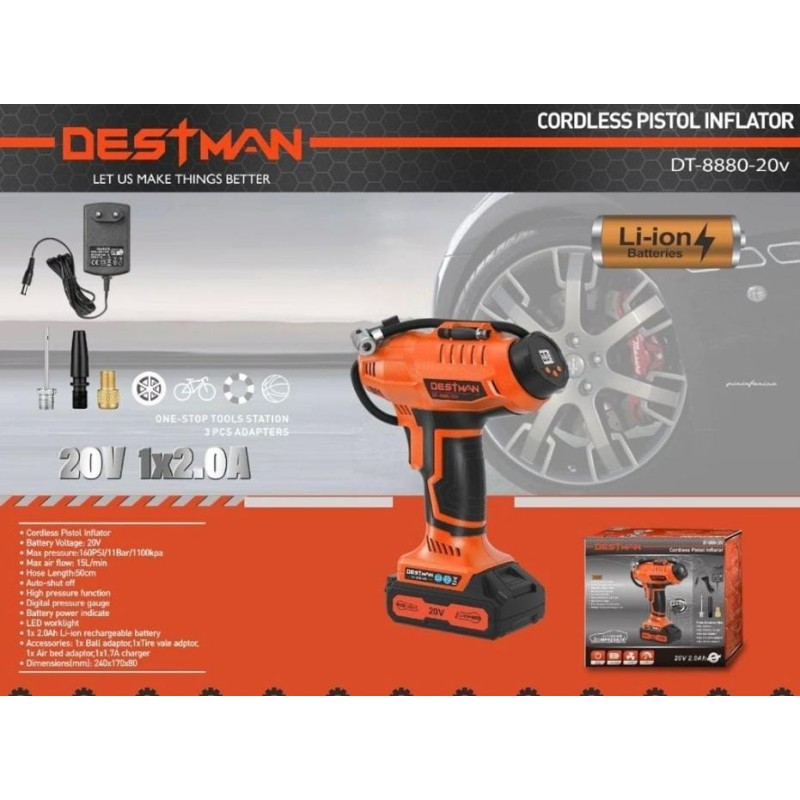 Compressore Pneumatici Gonfiatore Cordless Destman