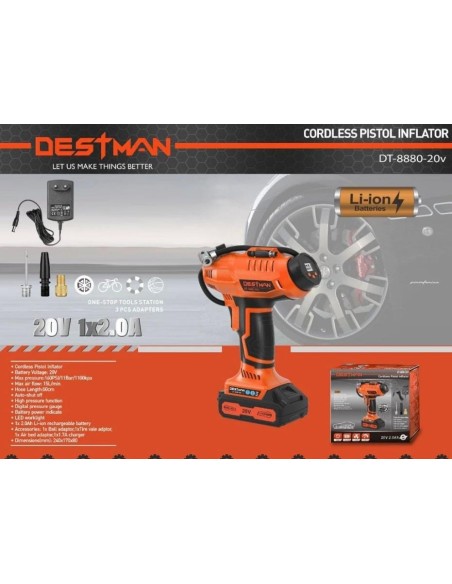 Compressore Pneumatici Gonfiatore Cordless Destman