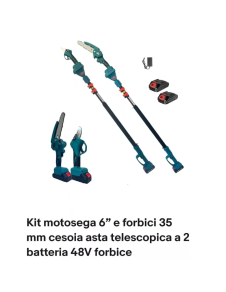Kit Potatura Motosega 6” + Cesoia a Batteria con Asta Telescopica 278cm