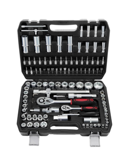 Set Bussole 108 Pezzi con Cricchetto Rapido, Chiavi a Bussola Metriche Cr-V, Att