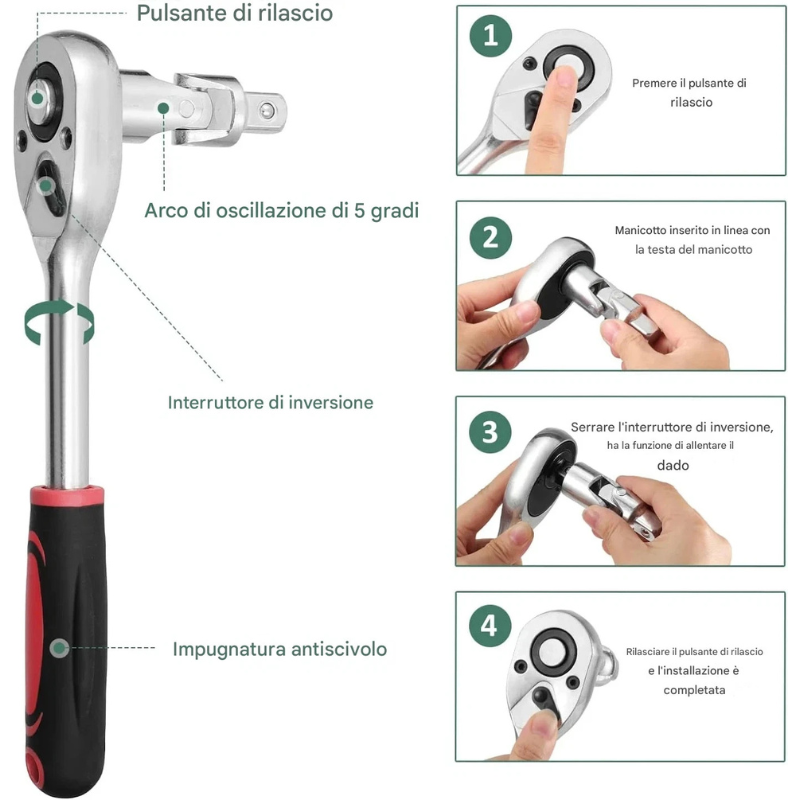 Set Bussole 108 Pezzi con Cricchetto Rapido,...