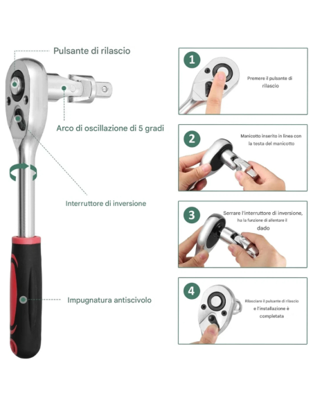 Set Bussole 108 Pezzi con Cricchetto Rapido, Chiavi a Bussola Metriche Cr-V, Att