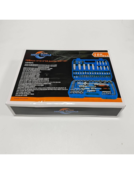 Set Bussole 108 Pezzi con Cricchetto Rapido, Chiavi a Bussola Metriche Cr-V, Att