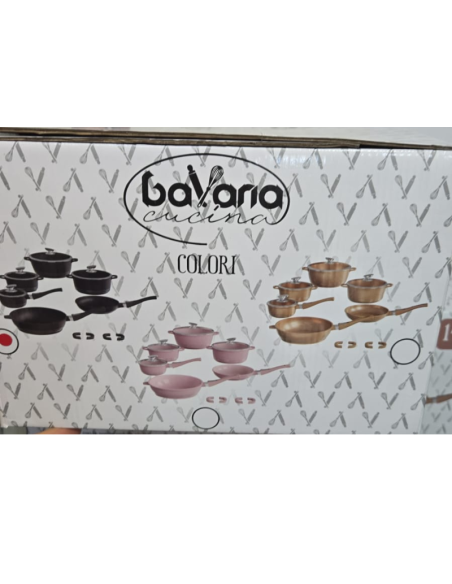 Batteria di pentole Bavaria 14 pezzi in pietra lavica biologica con manici, 3 Colori