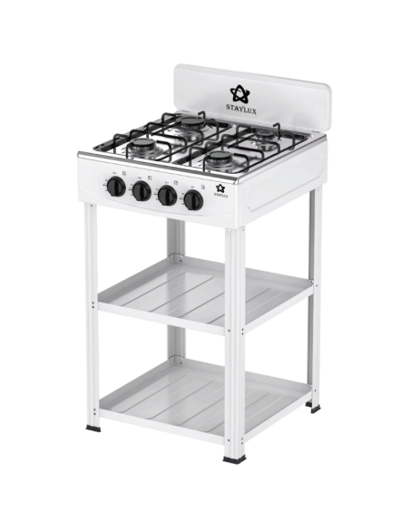 Cucina Portatile a Gas 4 Fuochi da Campeggio con 2 Ripiani – 60 cm , 2 Colori
