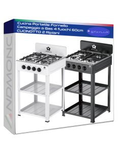 Cucina Portatile a Gas 4 Fuochi da Campeggio con 2...
