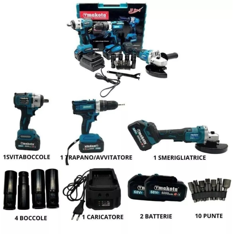 Kit 3 in 1 Trapano Avvitatore + Avvitatore a...